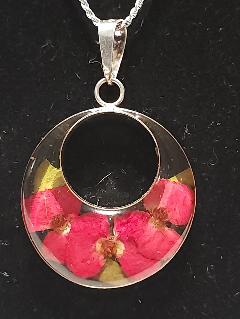925 Sterling Silver Real Pressed Flower Resin Pendant Necklace Floating